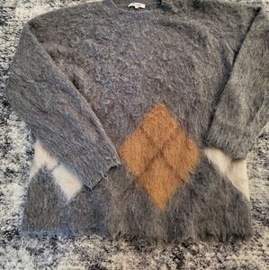 Gray and Brown Fuzzy Sweater